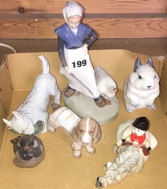 5 Royal Copenhagen figures, 1 dog, and Beswick figure